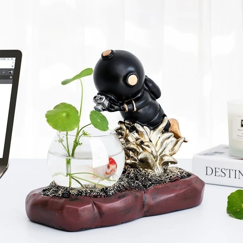 Nordic creative cute astronaut ornaments green pineapple hydroponic glass vase with light aquarium office desktop decoration