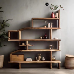 Old Elm Bogu Rack - Wabi-Sabi Duobao Pavilion Tea Display & Partition Cabinet