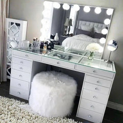 Modern Wooden Dressing Makeup Table with Mirror and Drawers Vanity Desk for Makeup Vanities Dresser for Bedroom
