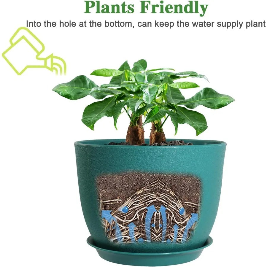 12inch Large Plant Pot Modern Plastic Planter with High Driange Holes and Saucer for Indoor Outdoor Garden Plants and Flowers B