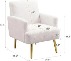 Modern Beige Accent Chair - Single Sofa with Rose Gold Metal Legs