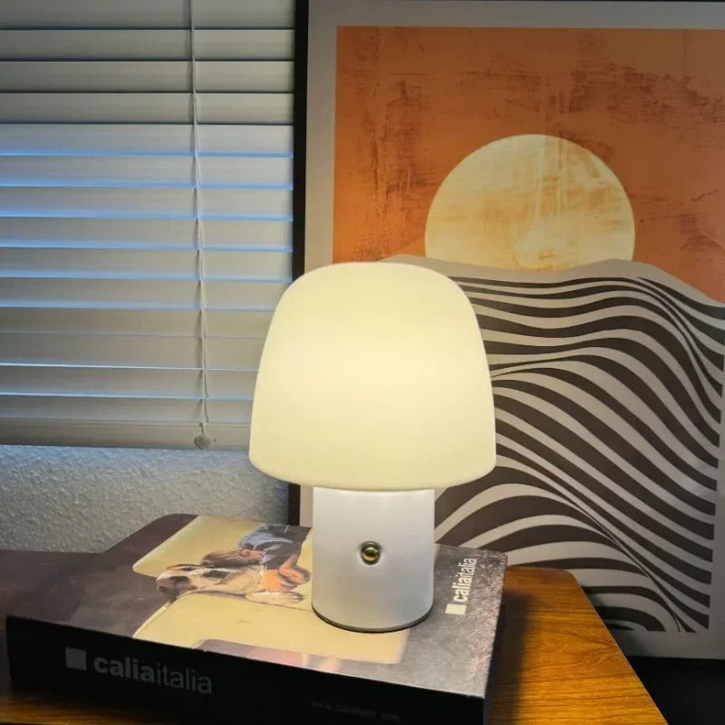 Nordic Mushroom Table lamp Rechargeable Desk Lamp Portable Living Room Study Retro Simple Touch Dimming Bedhead Atmosphere Light
