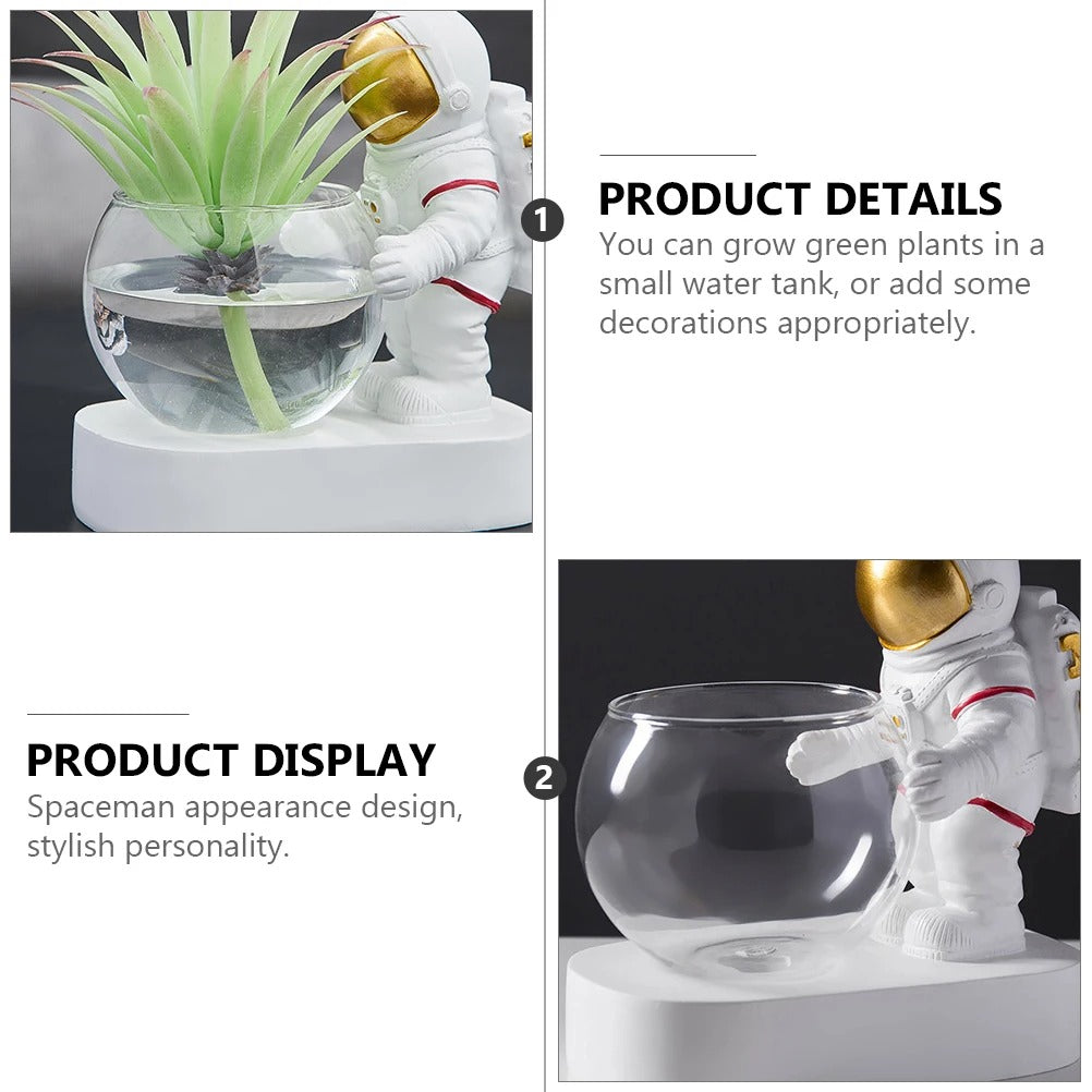Decorative Resin Astronaut Lamp Ornament Glass Water Planter Flowerpot Hydroponic Vase Flower Storage Adornment Flowerpot