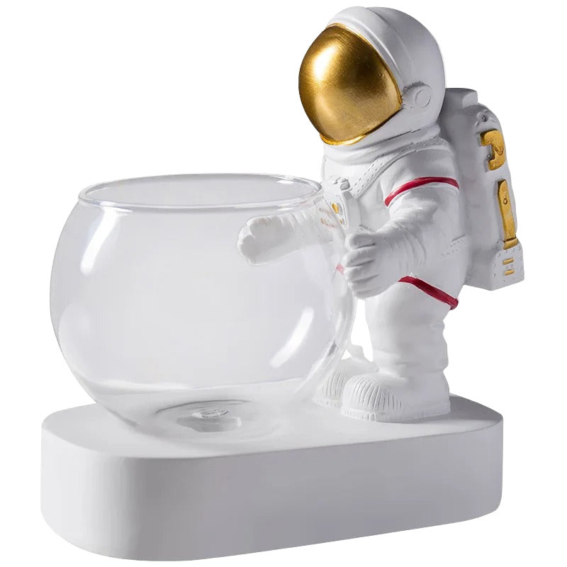 Creative Glass Vase Resin Astronaut Diver Ornaments Flower Vases Hydroponics Desktop Decor Flowers LED Light Pluggable Battery