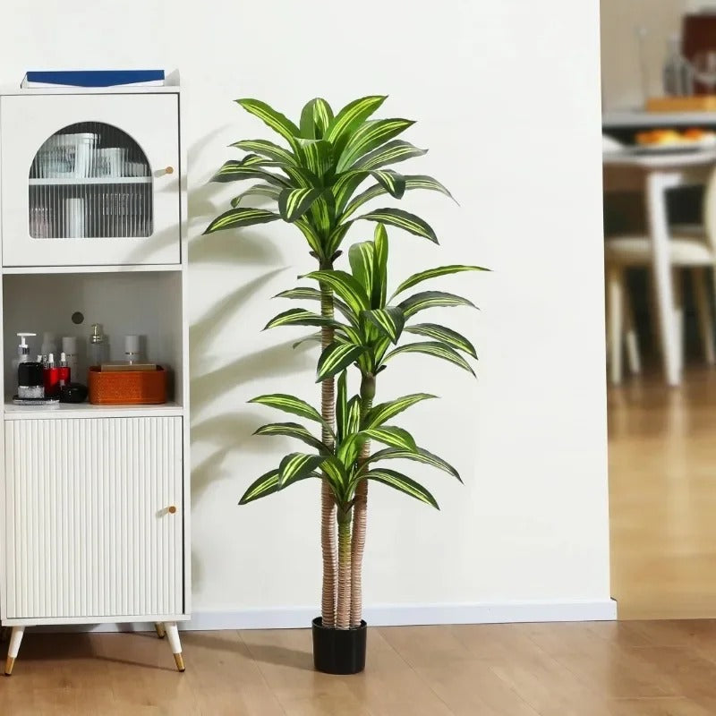 Artificial Plants, Fake Dracaena Tree in Black Plastic Pot, Faux Plants Indoor Outdoor Decor