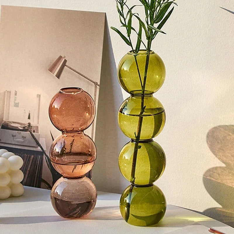 1PC Glass Bubble Vase Creative Colorful Vase Funny Spherical Art Flower Arrangement Container Home Desktop Ornaments Crafts