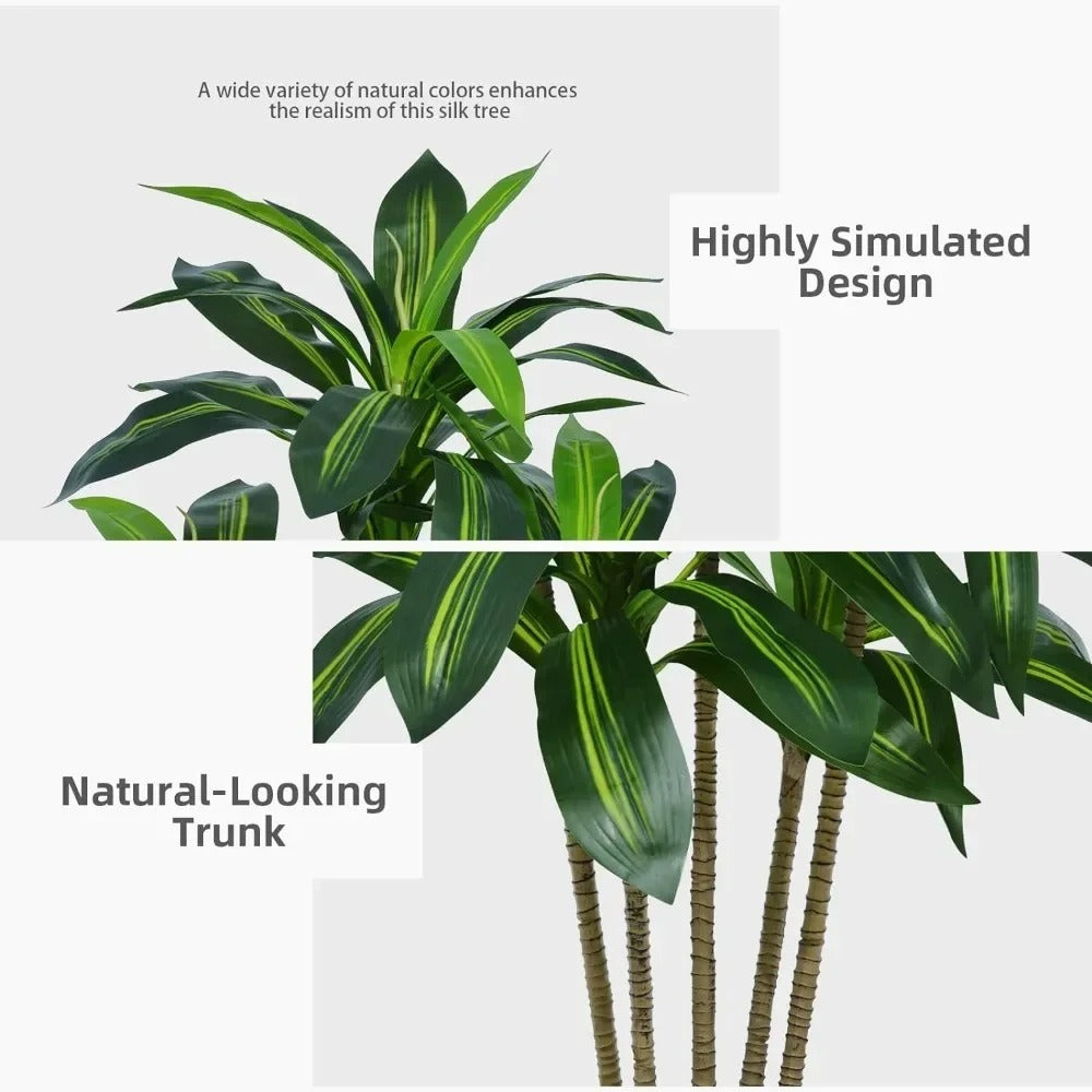 Artificial Dracaena Tree Tree with White Tall Planter - Fake Tropical Yucca Floor Plant in Pot