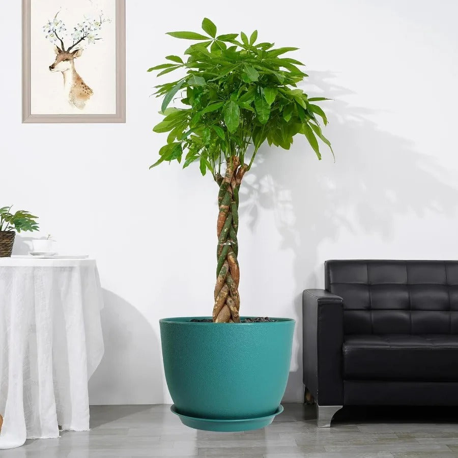 12inch Large Plant Pot Modern Plastic Planter with High Driange Holes and Saucer for Indoor Outdoor Garden Plants and Flowers B