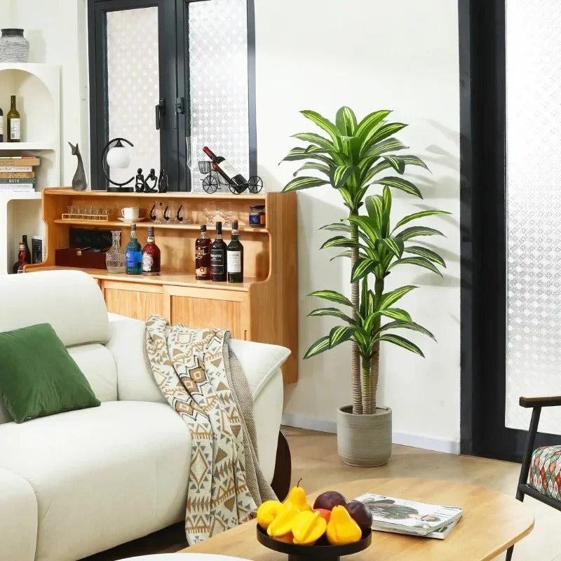 Artificial Plants, Fake Dracaena Tree in Black Plastic Pot, Faux Plants Indoor Outdoor Decor