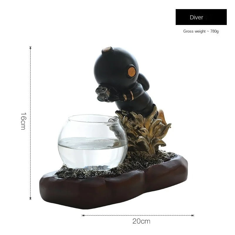 Nordic creative cute astronaut ornaments green pineapple hydroponic glass vase with light aquarium office desktop decoration