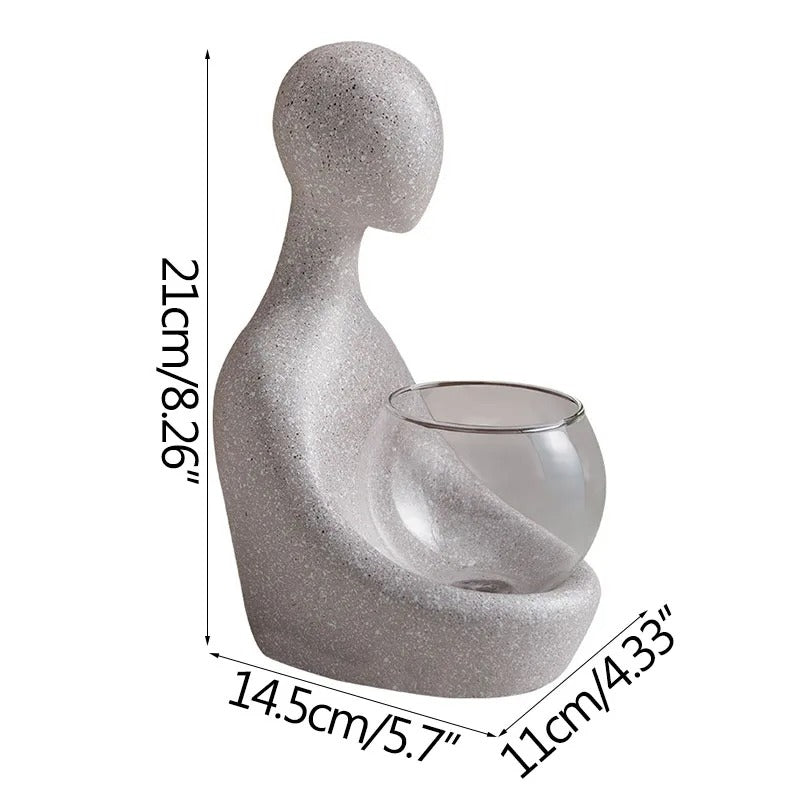 Nordic Abstract Character Figurines Creative Home Decoration Ornament With Glass Hydroponics Green Plants Container Decorations