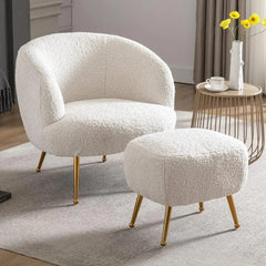 Living Room Chair, Sherpa Upholstered Barrel Chairs With Footrest, Single Sofa Armchair, Living Room Chair