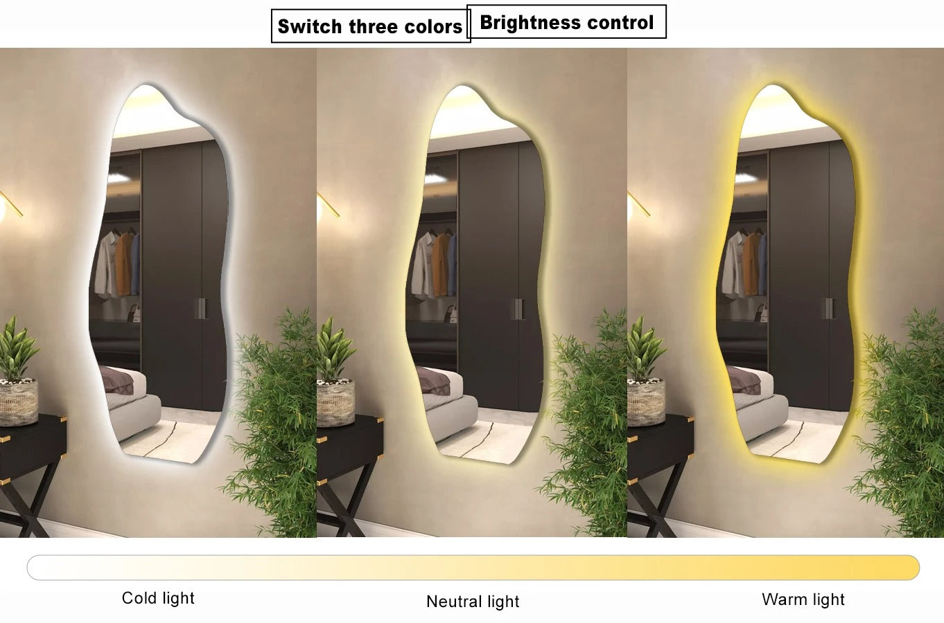 Smart Mirror with LED, Full-length Mirror Wall-mounted or Bracket-mounted, Dressing Mirror Suitable for Clothing Stores, Bedroom