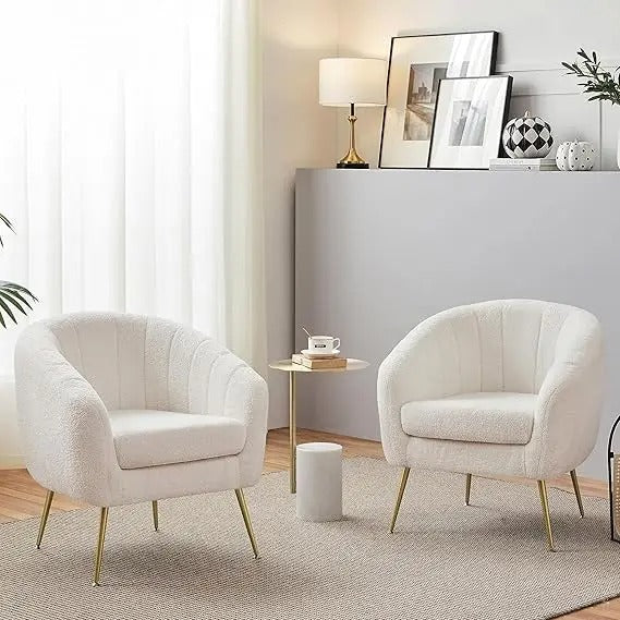 Mid-Century Luxe Accent Chair Set - Ivory Boucle with Gold Legs (Set of 2) - Made in USA