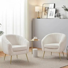 Mid-Century Luxe Accent Chair Set - Ivory Boucle with Gold Legs (Set of 2) - Made in USA
