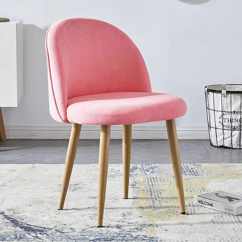 Nordic Iron Dining Chair Italian Fabric Backrest Dining Chairs Luxury Bedroom Furniture Household Leisure Backrest Makeup Stool