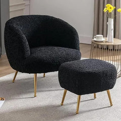 Living Room Chair, Sherpa Upholstered Barrel Chairs With Footrest, Single Sofa Armchair, Living Room Chair