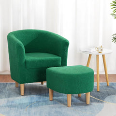 Mid-Century Barrel Chair with Ottoman - Corduroy Upholstered Club Tub Chair Set