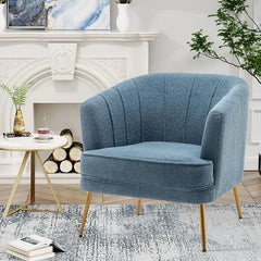 Modern Leisure Living Room Chair – Comfortable Beige Velvet Accent Bucket Chair